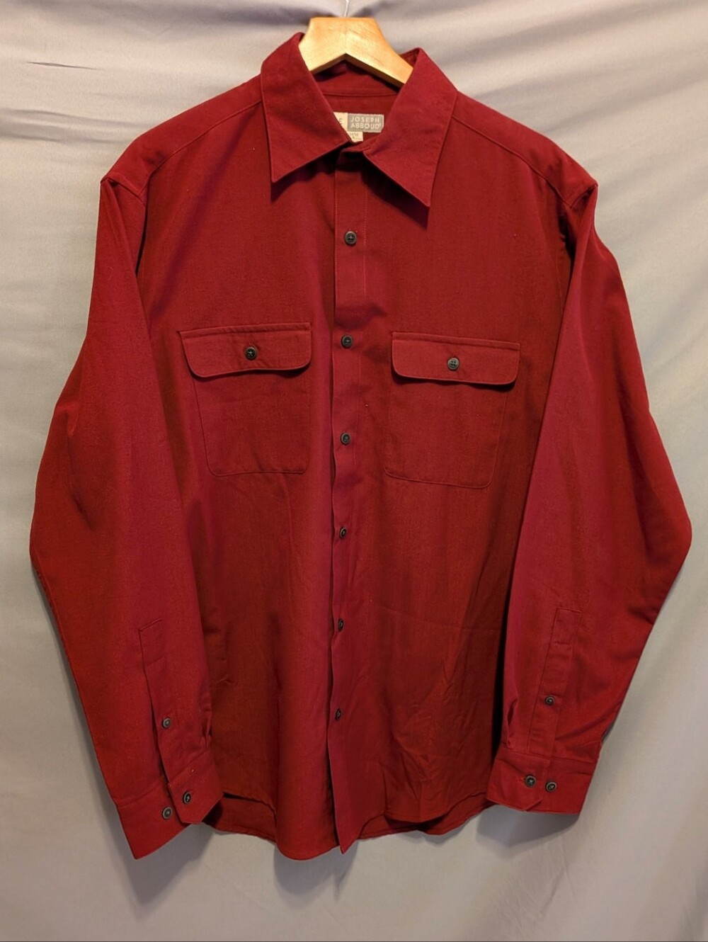 JOSEPH Aboud Retro Style Rayon Gab Shirt Deep Red Medium 16x36
